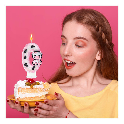 Wqinx Pink Cow Glitter Velas De Cumpleaños Número 1 De 1 De