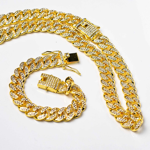 Imagen 3 de 3 de Combo De Cadena Y Pulsera Cubana Enchapado En Oro