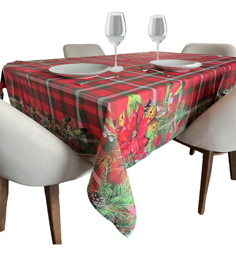 Mantel Para Mesa Cuadrada Navideño Béla Home 2mx2m (4sillas) Color Nochebuenas