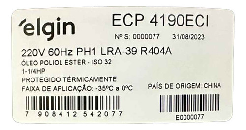 Compressor Elgin Ecp4190 1.1/4hp R22/r404 220v Mbp/lbp