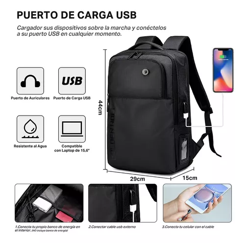 Mochila Urbana Porta Laptop con Cable de carga USB 35L – Negra