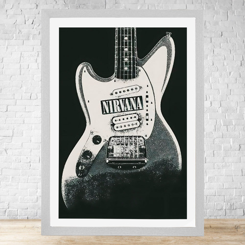 Cuadro Guitarra Nirvana 30x40 Cm Con Vidrio Colgable C321 Blanco Moderno