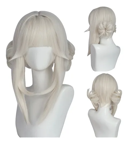 .1 Peluca Larga Recta De Conejo Blanco Platino For Cosplay