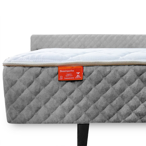 Cama Box Solteiro Com Bicama De Molas Cinza - 088x188 Padrão