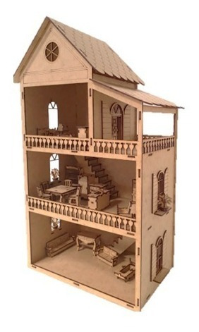 Casa Casinha Boneca+35 Miniaturas + Nome 53cm Abre E Fecha