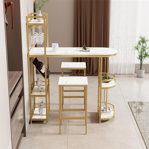 Conjunto De 2 Mesas De Bar Con Taburetes Y Comedor Estrecho