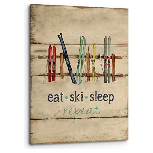 Cuadro De Pared  Eat Sleep Ski Repeat , Estilo Granja R...