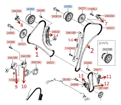 Kit Cadenas Tiempo Sonata 3.3 6 En Cilindros En V 2010