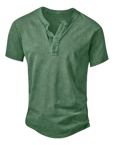 Playera Henley Casual Moda Manga Corta Para Hombre Algodón