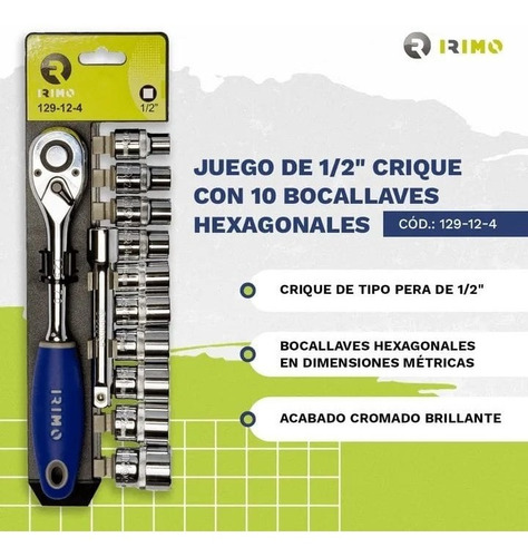 Imagen 2 de 9 de Juego Tubos Con Crique 1/2'' 12 Piezas Irimo Bocallaves Set