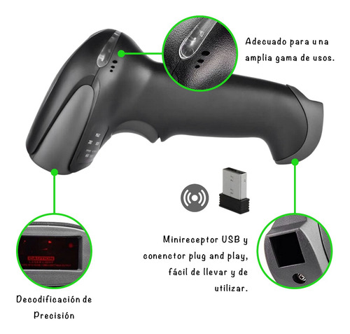 Imagen 6 de 10 de Lector Codigo Barras Laser Inalambrico Conexion Usb Soporte.