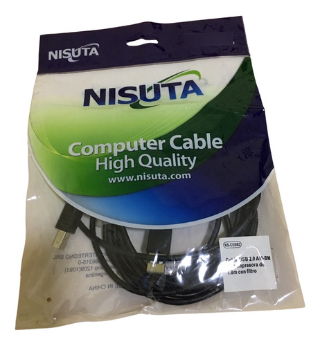 Cable Usb 2.0 Am-bm Para Impresora 1.8m Con Filtro Nisuta