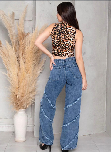 Jean Rigido Amplio Tendencia 2025 - Wide Con Flecos De Jeans
