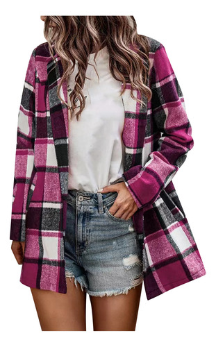 Chaqueta M Para Mujer, Chaqueta A Cuadros, Manga Casual, Sol