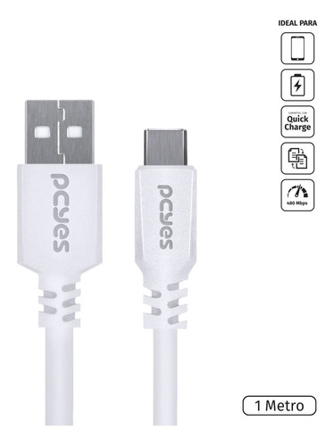 Cabo Usb 2.0 Type C 1 Metro Pcyes 480mbps Branco