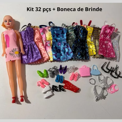 Kit 32 Peças com Roupas e Acessórios para Bonecas Barbie em