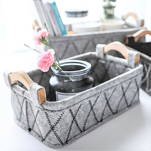 Imagen 1 de 4 de Bandeja Canasto Organizador Fieltro Ideal Decoración
