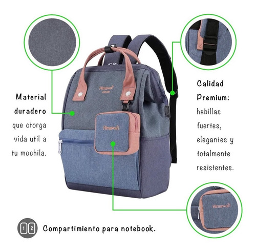 Imagen 4 de 6 de Mochila Bolso Himawari Con Monedero Ideal Notebook Varios Colores Envio Gratis
