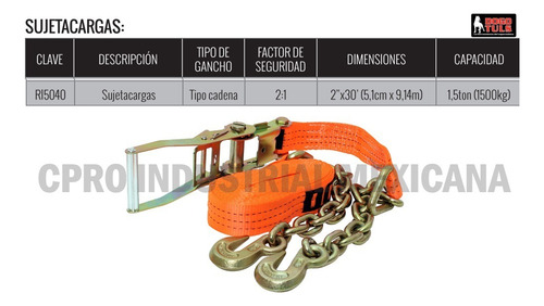 Sujetacargas 2 X30´ Gancho Cadena 1.5ton