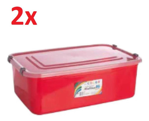 Kit 2 Caixa Vermelha Com Tampa 30l Organizador Plastico