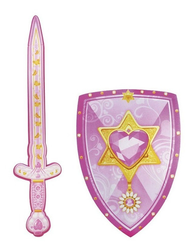 Espada Con Escudo Infantil Goma Eva Juguete Rosa Color Mariposa Corazón de Diamante
