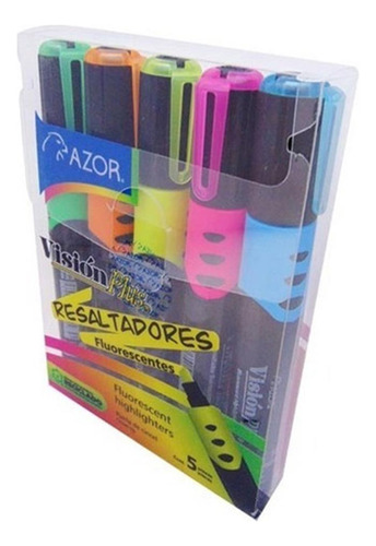 Marcatextos Resaltador Fluoresente Azor Vision Plus 5 Piezas