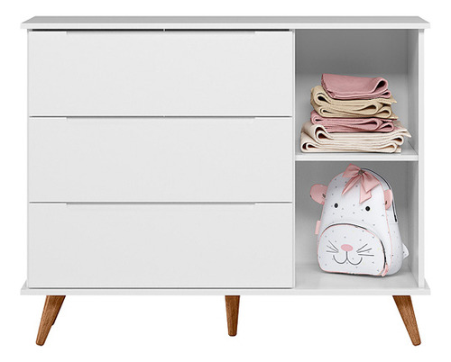 Quarto Bebe Retrô 100% Mdf- Lunna Berço + Gaveteiro - Branco