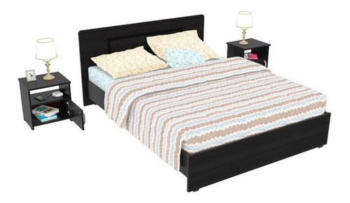 Combo Cama Doble + 2 Mesas De Noche Maderkit 01121-prm