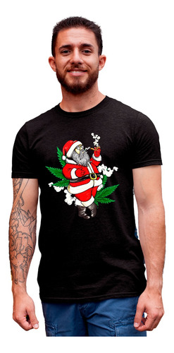 Playera De Navidad Unisex De Santa Claus Con Pipa Y Flor 