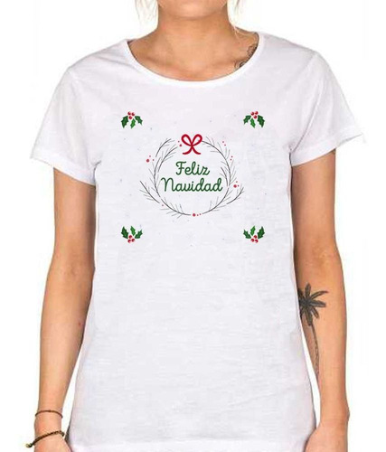 Remera De Mujer Feliz Navidad Adornos Merry Christmas