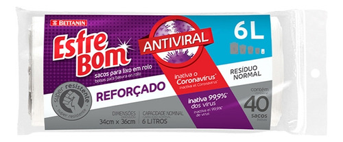 Saco De Lixo Branco Rolo Antiviral 6 Litros Reforcado 34 X 3