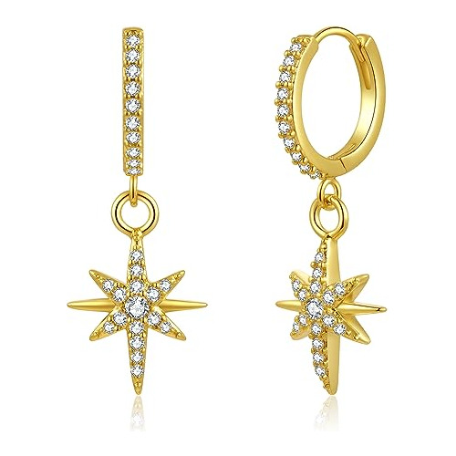 Pendientes De Oro Con Estrella De Corazón Y Circonia Cúbica