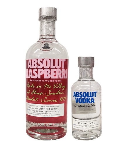 Vodka Absolut Raspberri 750 Ml +  Absolut Azul 200 Ml