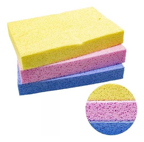 Esponjas Super Absorbentes Rosado, Azul, Amarillo 3 Piezas