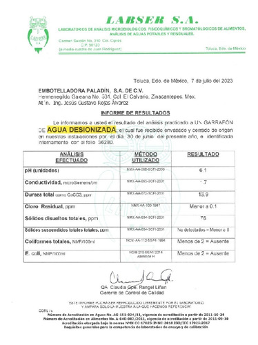 Agua Bidestilada Desionizada 10 L