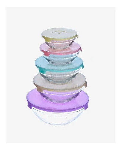 Set 5 Bowls De Vidrio Con Tapa Carol Soft