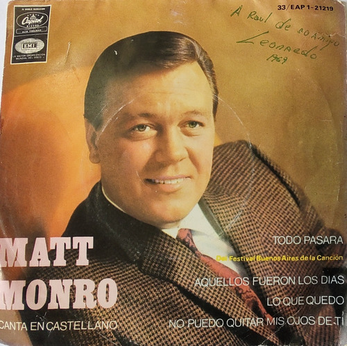 Vinilo Ep De Matt Monro Todo Pasará (f123 (Usado)