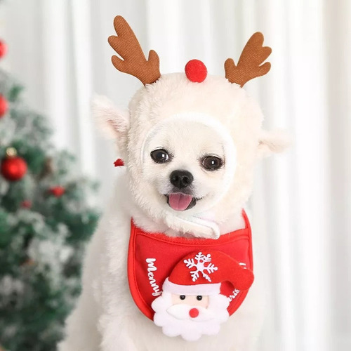 Disfraz Navideño Con Gorro Para Mascotas Y Babero 2024