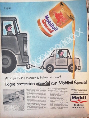 Cartel De Lubricantes Mobil Oil Y Dibujo Raymond Savignac 50