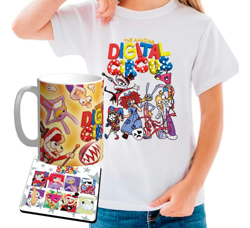 Remera Niños Combo Con Taza Y Posataza Digital Circus