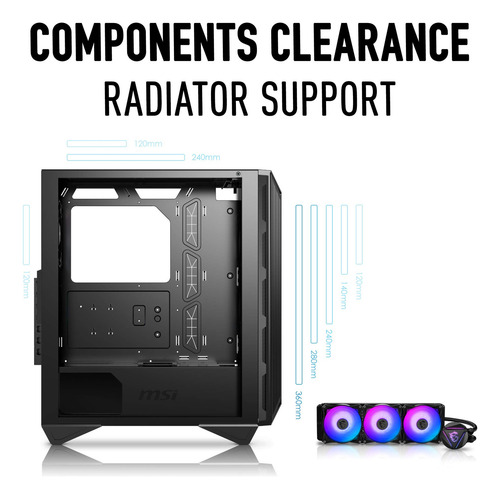 Funda Para Pc Msi Mpg Gungnir 111r Mid Tower Negra Con 4 Ven