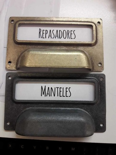 Imagen 2 de 4 de Tirador Manija Para Cajon Metalico Con Espacio Para Rotulo