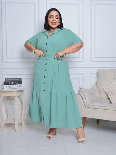Vestidinho Longo Chemise C/ Botôes Plus Size G1 G2 G3 G4