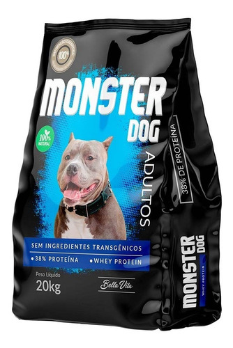 Ração Monster Dog 20 Kg Natural 38% Proteína Sem Transgênio