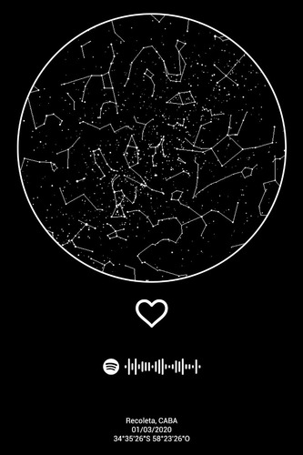 Mapa Estelar Digital Con Canción De Spotify | 100% Personal