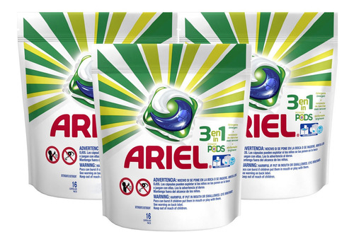 Detergente Lava Roupas Ariel 3em1 Pods - 16 Cápsulas - 3 Un