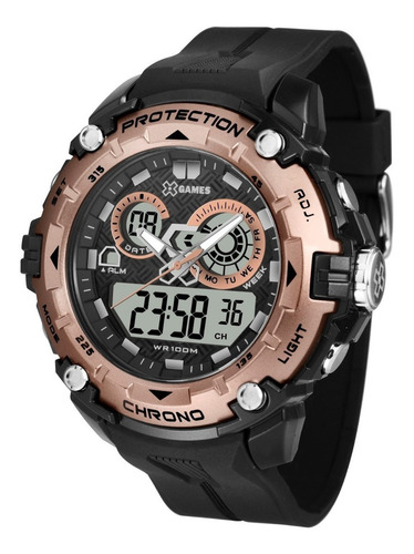 Reloj X-games para hombre Anadigi Xmppa274 Bxpx, color de fondo negro y rosa, color positivo