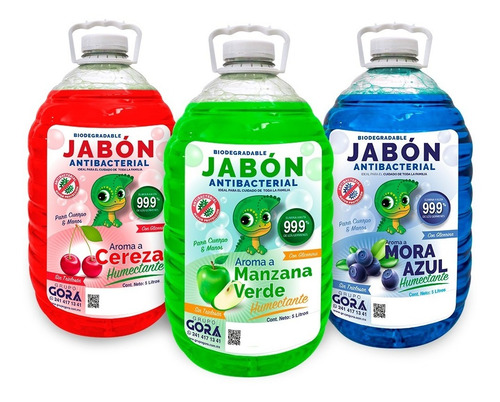Imagen 1 de 5 de Kit Jabón Para Manos Líquido Cereza Chicle Mora Azul 5 L C/u