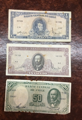 Billetes 3 Chile, 50 Pesos 1/2 Y 1 Escudo, Bl103
