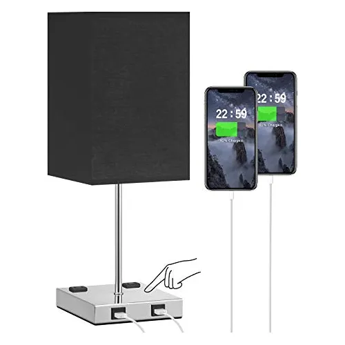 Lámpara De Mesa Táctil 2 Puertos Usb Y Enchufes Lám...